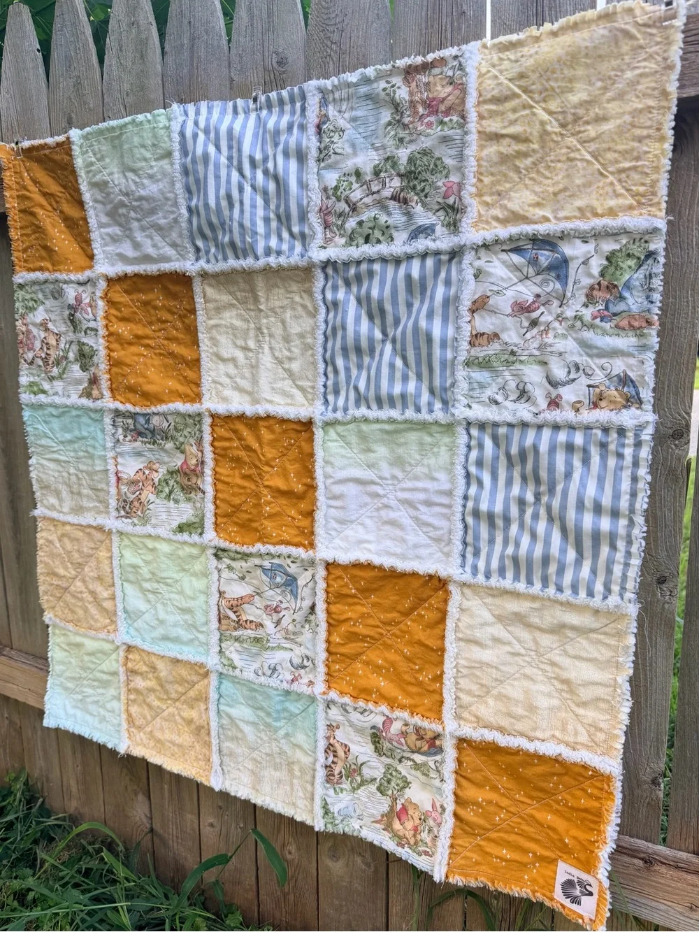 Handmade Bear Rag Quilt: Winnie the Pooh Honey Pot Bear Tiger Baby Blanket